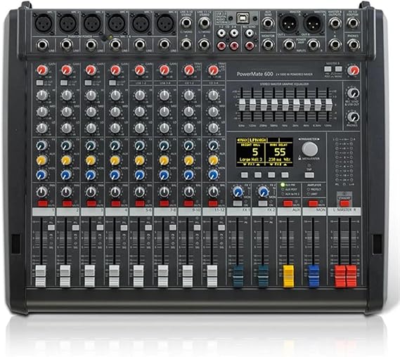 1:1 Powermate PM600-3 Power Audio Mixer Console 2 * 1000W 4Ω Professional Powered Mixing 6+2Channel for Dj Professional Stage