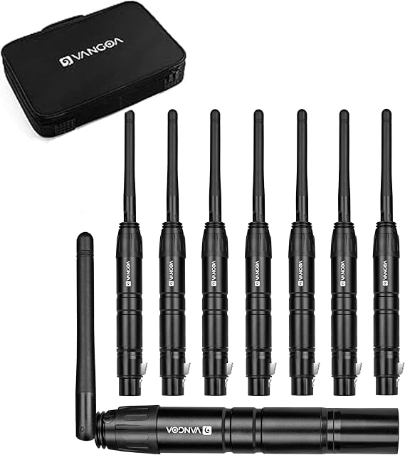 Vangoa Wireless DMX Controller Dfi DJ 2.4G 7 Receivers & 1 Transmitter Lighting Control with Bag, Adapter, for LED Stage Disco Party Bar Lighting Artistic Performances, Black