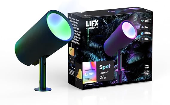 LIFX Supercolor Smart LED Outdoor Spot Light, Wi-Fi Landscape Light with 3 Addressable Color Zones, Millions of Colors & Whites, Low Voltage, App Control, LFX/LV/SPOT/RND