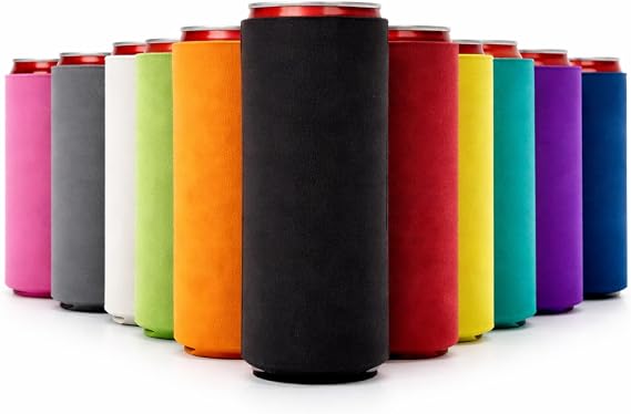 Slim Can Cooler Sleeves 12 Pack Blank Foldable Neoprene 12oz Can Insulators Skinny Beverage Coolers for Beer & Soda Sublimation-Ready (Assorted)