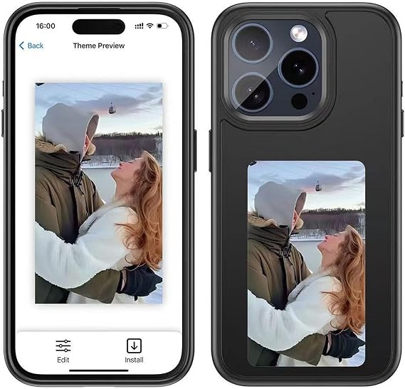 Smart Ink Screen Case Portrait Picture Photo Digital Phone Case for iPhone 15 Pro Max DIY Custom NFC Four-Color E-Ink Phone Case Mobile Case Customized Image Changing Display Printing Machine Black