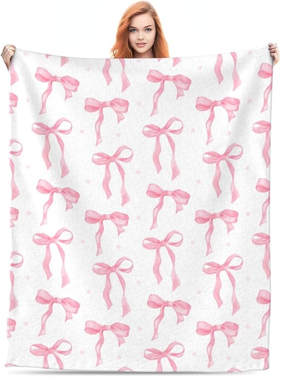 Throw Blanket Pink Bow Blanket Cute Throw Blankets for Couch Fluffy Cozy Throw Blankets for Bed Living Room Bow Decor Blankets & Throws, Pink Bow