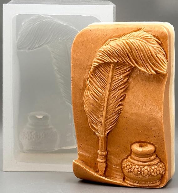 Feather Silicone Mold SOAP Plaster Wax Resin Clay QUILL Inkwell