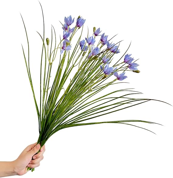 6pcs Artificial Silk Onion Orchid Plastic Flower Bouquet Realistic DIY Blooms Table Centerpiece for Home Kitchen Garden Wedding Party Decor... (Blue)