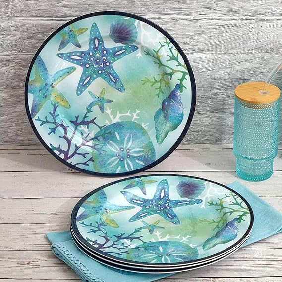 Lakeside Seaside Beach Melamine Dinner Plates Set of 4