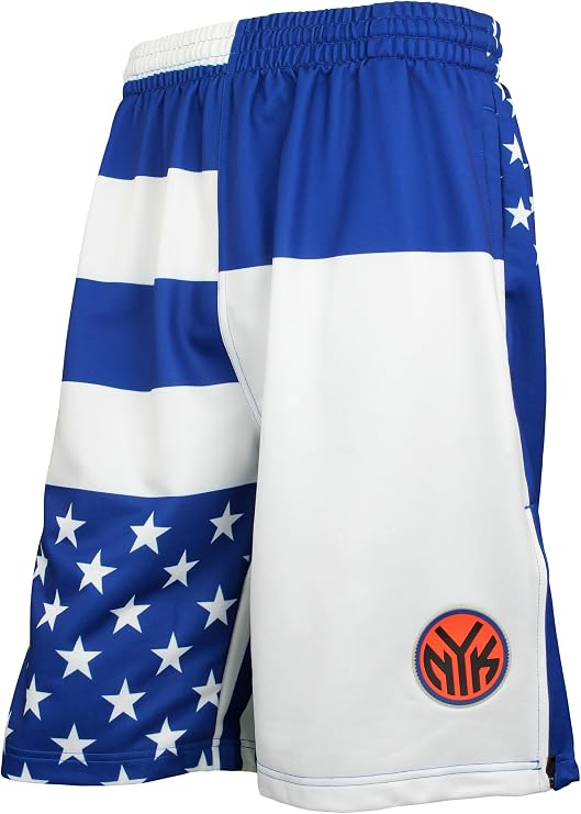 New York Knicks NBA Mens Flag Athletic Shorts, White/Blue