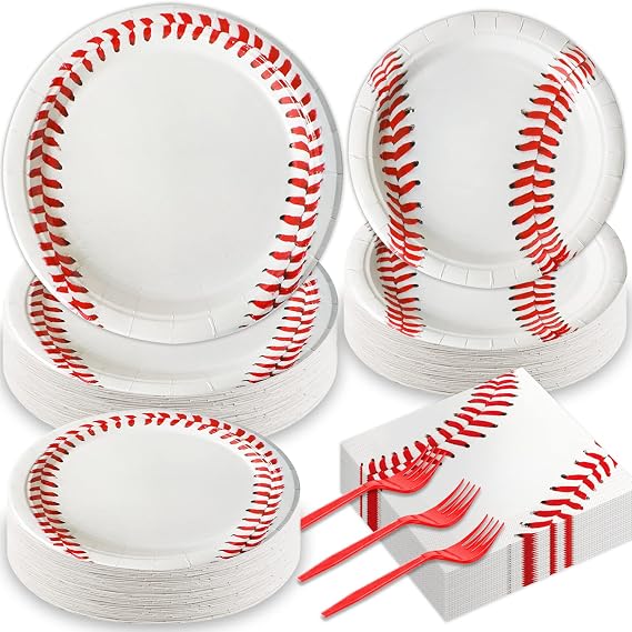 Qyeahkj 200 Pcs Baseball Party Plates Napkins Supplies