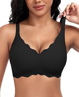 DOCUMO Bras for Women Scalloped No Underwire Wireless Seamless Bra with Lift and Support Soft Bralettes with Bra Extender
