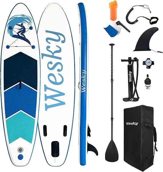 Inflatable Stand Up Paddle Board (6 Inches Thick), ISUP Package W/Premium SUP Accessories & Backpack, Non-Slip Deck,Fins, Adjustable Paddle, Leash, Hand Pump,Standing Boat for Youth & Adult