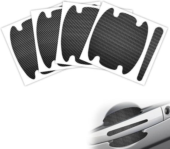 4PCS Car Door Handle Scratch Protector, Carbon Fiber Anti-Scratches Door Handle Cup Sticker, Non-Marking Car Accessories Door Handle Bowl Paint Guard Protective Films (Black)