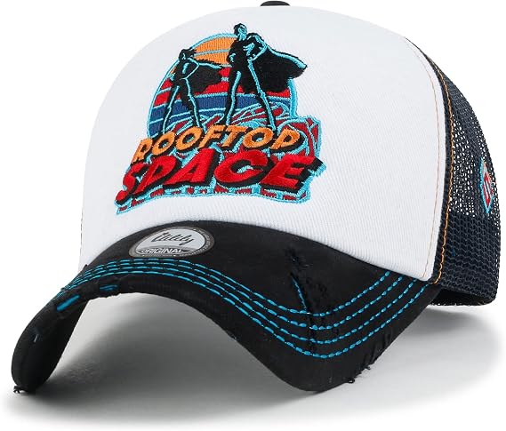 ililily X Rooftop Space Colorful Retro Embroidery Mesh Trucker Baseball Cap