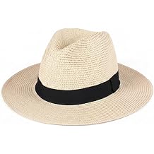 Panama Hat for Men and Women, Straw Hat with Wide Brim Design, Ideal for Beach Vacations and Outdoor Activities, Lightweight Sun Protection Accessory, Dimensions 33 cm x 33 cm x 11 cm Beige