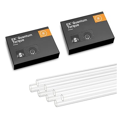 EKWB EK-Quantum Torque HDC-14 Compression Fittings 12-pack and 14mm Acrylic Rigid Tubing 500mm x8 Bundle, Nickel