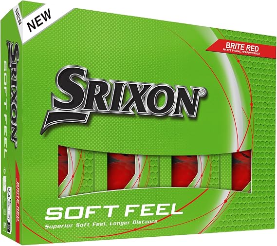 Srixon SOFT FEEL BRITE - High visibility and ultra-soft feel golf balls | Long distance and stable trajectory | Controlled spin and quick tracking | Orange/Red/Green