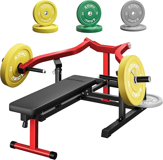Chest Press Machine, Z1-PRO Weight Bench Press Machine with Independent Arms, Adjustable Flat Incline Bench Press for Chest, AB Workout Home Gym Equipment (Red with 140lbs Colorful Weights)