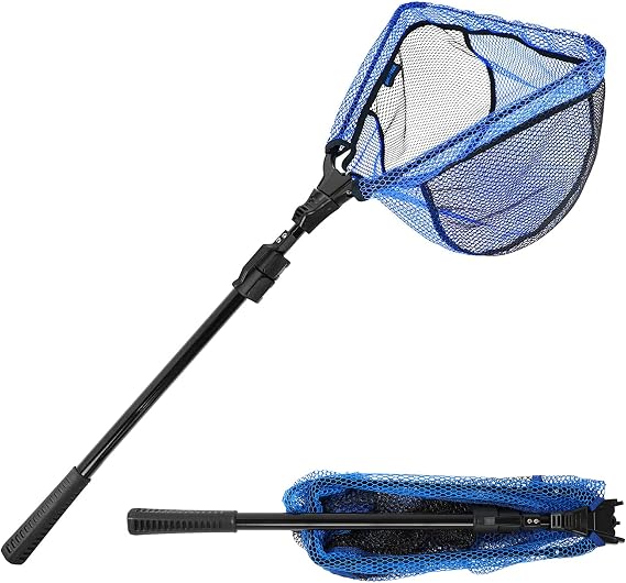 SANLIKE Folding Landing Net Telescopic Pole Rubber Coated Fish Catch Net