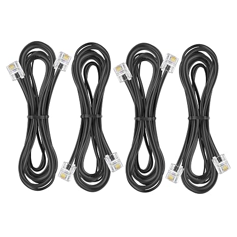 Telephone landline Extension Cord Cable, Cord with Standard RJ-11 6P4C Plug (10FT-4Pack-Black)
