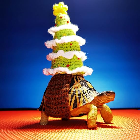 Small Animal Sweater for Turtle - Winter Warm Knitted Handmade Apparel Accessory for Pet Tortoise - Halloween Christmas Party Cosplay Costume Photo Shoot (S, Christmas Tree)