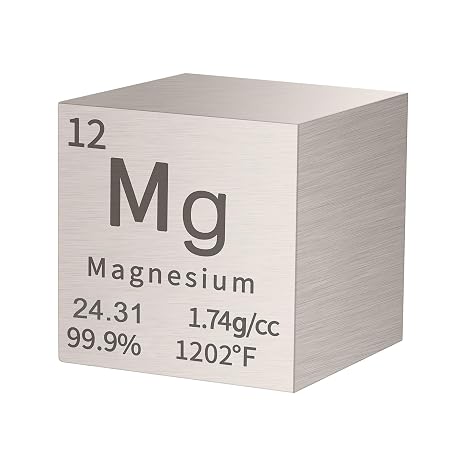Magnesium Cube Metal Density Cubes Pure Metal High Density Element Cube for Element Collections Lab Experiment Periodic Table Collection DIY Teacher Science Creative Gift(Magnesium,1 Inch)