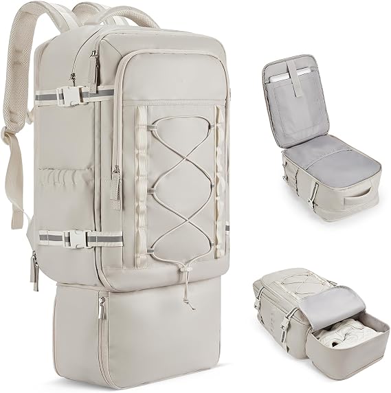 CLUCI Travel Backpack 30L, Waterproof Laptop Backpack Fits 17.3 Inch Laptop, Carry On Backpack with shoe compartment, Durable Expandable Gym, Large Hiking Backpack for Men Women(White)