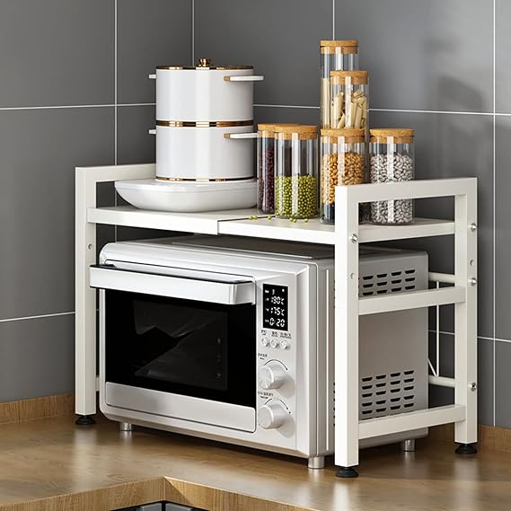 2-Tier Expandable Microwave Shelf, Adjustable Carbon Steel Rack 40-60cm