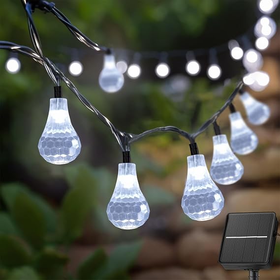 Solar String Lights Outdoor, 30.62FT 50 LED Solar Powered Diamond Ball Lights Waterproof for Outside, Solar Twinkle Lights for Yard, Patio, Garden, Wedding, Party, Camping, Cool White, 2 Modes
