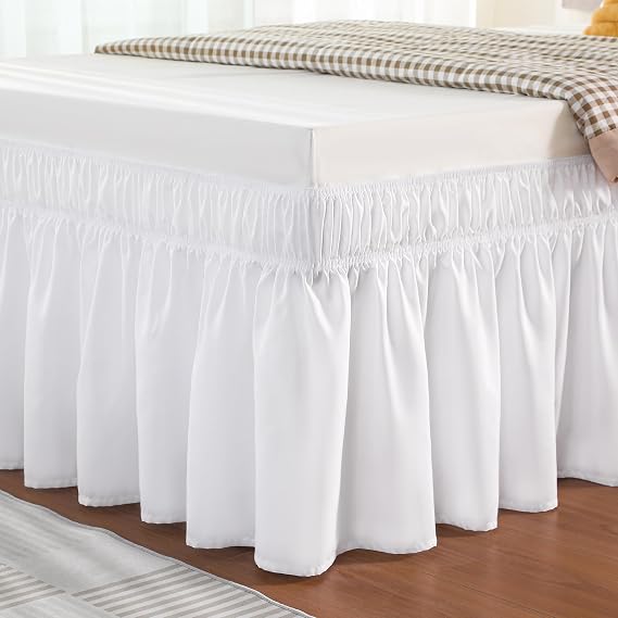 Single Valance Sheet 90 x 190 cm, Pleated Elastic Wrap Bed Skirt, White