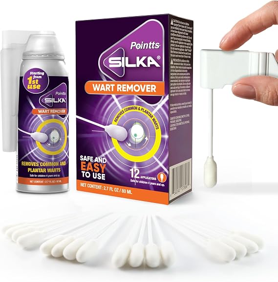 Silka Pointts Wart Remover Freeze Off, At-Home Cryotherapy Freezer for Common and Plantar Warts on Hands and Feet, Designed for Safe and Easy Wart Removal with 12 Precision Applicators