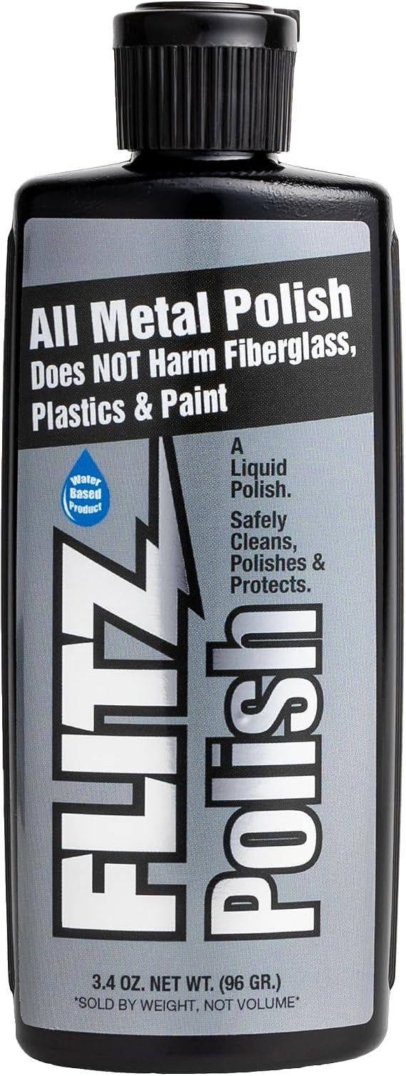FLITZ Multi Purpose Metal Polish Liquid - 3.4oz Bottle of USA-Made Tarnish Remover - For Aluminum, Chrome, Brass, Nickel, Silver - Non-Abrasive Metal Cleaner and Polish, Restorer (1 Pack)