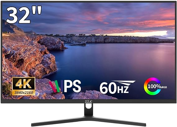 32" 4K UHD IPS Monitor, 60Hz HDMI DP Ergo, MacBook Home Office & PS5 Gaming | 32" 4K UHD IPS, 60Hz FreeSync, 100% sRGB HDR10, HDMI 2.0 & DP 1.4, Blue Light Filter, Flicker-Free, Slim Bezel, Ergo VESA