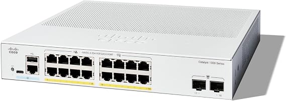 Cisco Catalyst 1300-16P-2G Managed Switch, 16 Port GE, PoE, 2x1GE SFP, Limited Lifetime Protection (C1300-16P-2G)