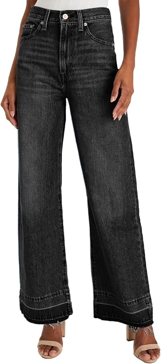 Astylish Women's High Waisted Wide Leg Jeans Trendy Straight Leg Jeans Zimbaplatinum Denim Pants