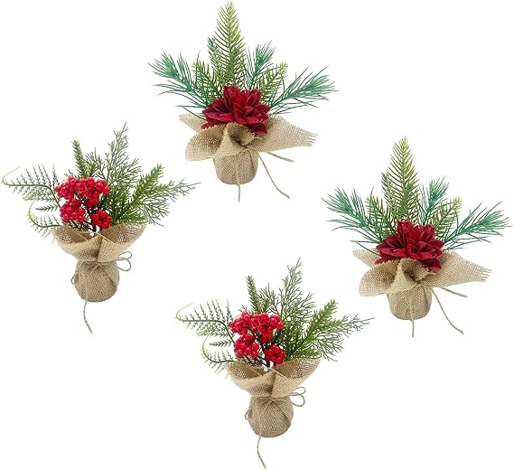 Tabletop Mini Christmas Tree,Artificial Mini Xmas Pine Tree,Table Top Christmas Tree with Berry,Pine Christmas Tree with Linen Base for Christmas Decor Indoor Home Table (red)