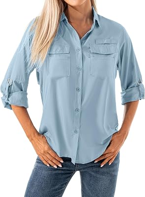 Jessie Kidden Womens Safari Shirts Long Sleeve Outdoor Sun Protection Quick Dry Fishing Hiking Shirts