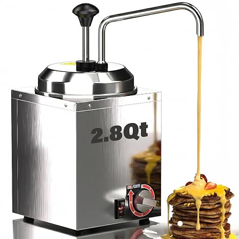2.8 Qt Commercial Nacho Cheese Dispenser & Hot Fudge Warmer with Pump, 86-185F High Temperature Stainless Steel Syrup Sauce Pump Dispenser Machine for Restaurants Cafes Concession Stands