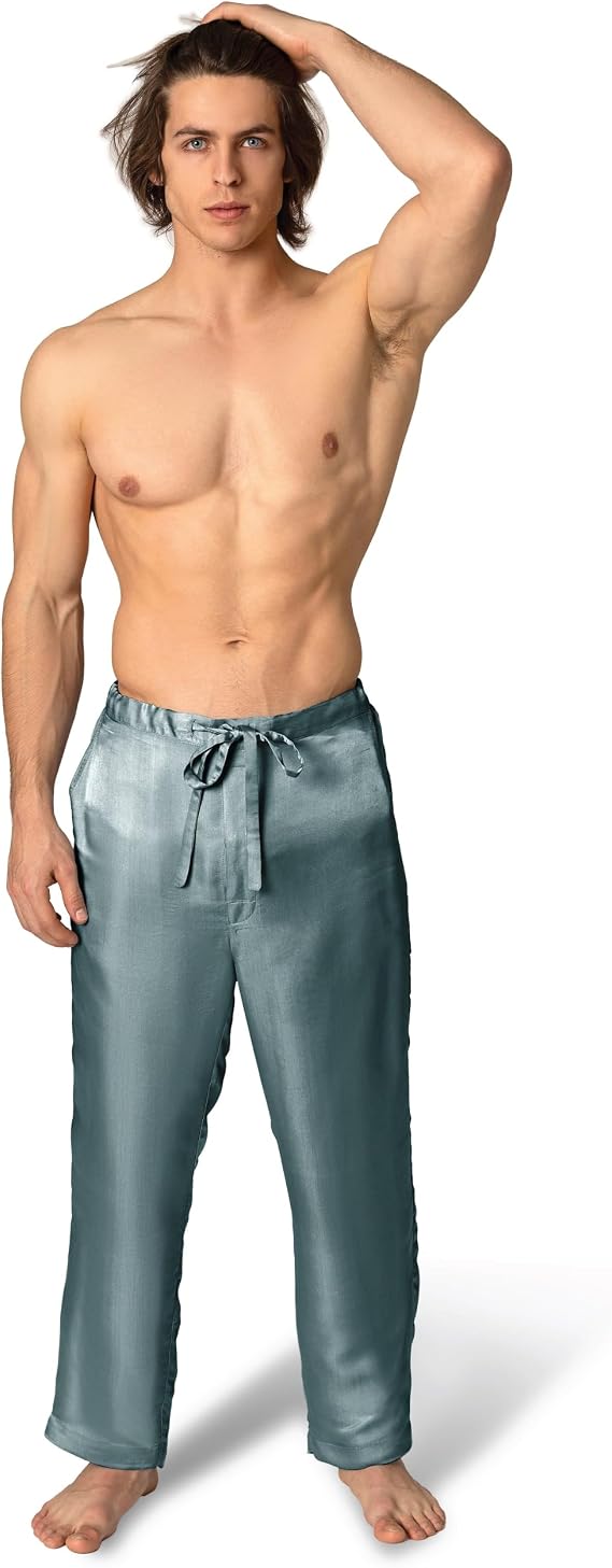 Luxury Artisan Mens Silk Pajama Pants, Natural Silk PJ Bottoms