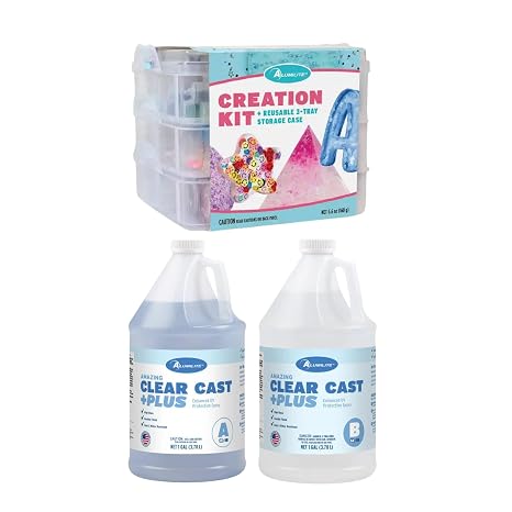 Alumilite Amazing Clear Cast Plus Epoxy Resin 2 Gallons with Creation Kit 84-Piece Starter Set with Mica Powder, Glitter, Tools - High-Gloss, UV Resistant Resin for Tumblers, Jewelry, DIY