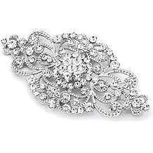 Mariell Vintage Bridal Crystal Brooch Pin, 4" Wide, Antique Silver Wedding Pin, Rhinestone Brooch for Brides and Wedding, Art Deco Fashion Accessory