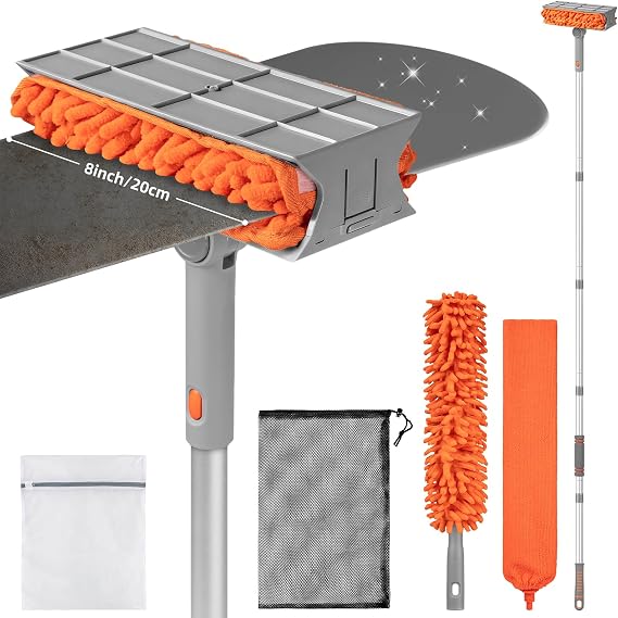 Ceiling Fan Cleaner Duster with 6 Ft/77'' Extension Pole Multi-Functional Chenille Duster Cleaner Kit for Cleaning Fan Blade, Baseboard,