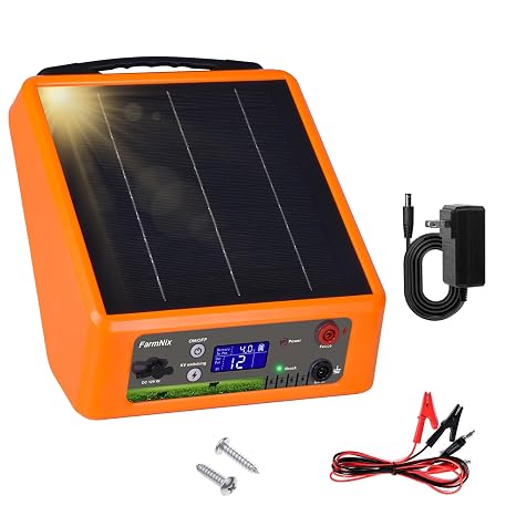 20miles Solar-Powered Electric Fence Charger, Adjustable Output Voltage:6/8/10/12kV, 2J Portable Solar Fence Charger Supports Battery/Solar/AC Power Ideal for Livestock/Garden/Orchard/Farm Protection