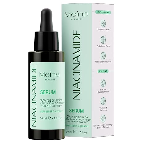 Meina 10% Niacinamide Serum Against Pimples and Acne with Zinc Centella Asiatica and Organic Aloe Vera Base CICA Face Serum Vegan Face Care Quick Absorption No Sticky Feeling 30 ml