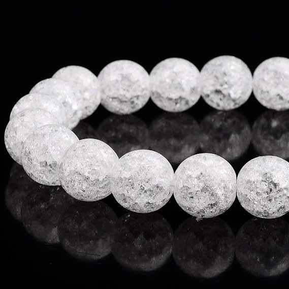 RUBYCA Natural AAA Grade White Clear Quartz Crystal Crackle Round Beads Jewelry Making 1 Strand 4mm