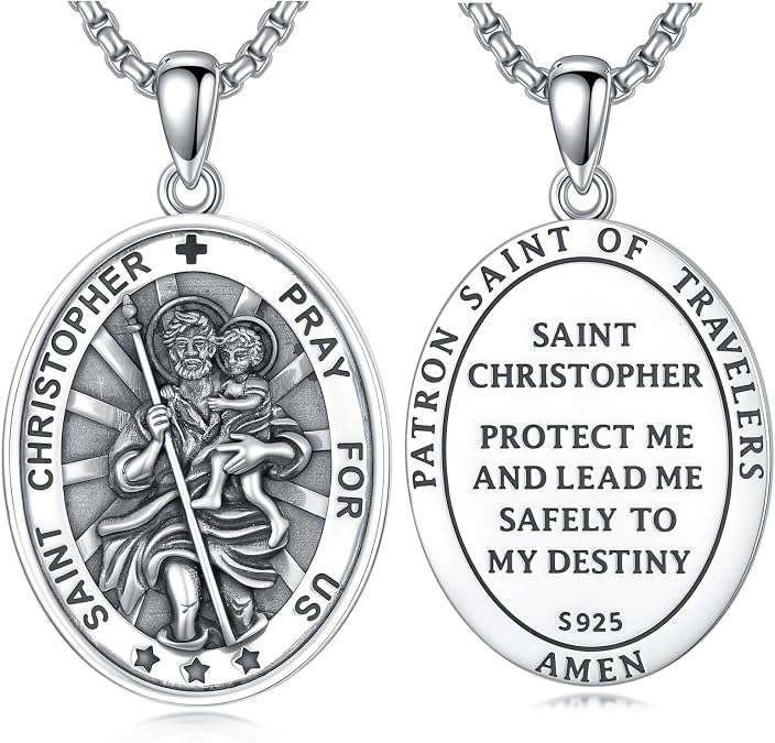 925 Sterling Silver St Michael/St Raphael/St Jude/St Christopher/St Benedict Crucifix Pendant Necklace Religious Amulet Jewelry Gift for Men Women