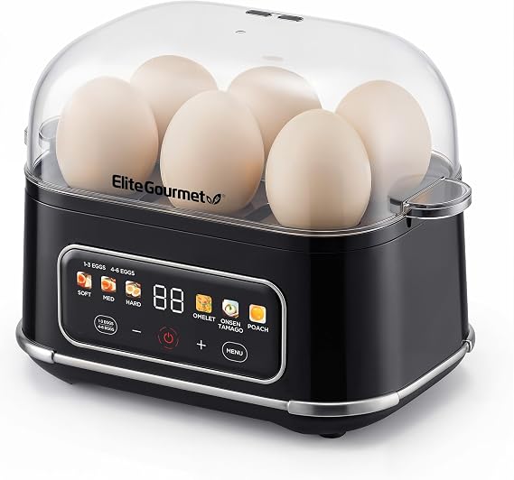 Elite Gourmet Digital Egg Cooker, 6-Egg, Onsen Tamago, Black