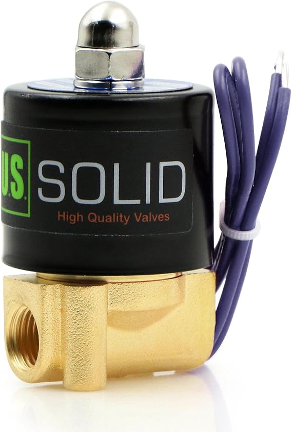 U.S. Solid 1/4" Brass Electric Solenoid Valve - 12V DC, VITON Gasket, Direct Acting, Normally Closed for Air, Gas, Fuel Applications