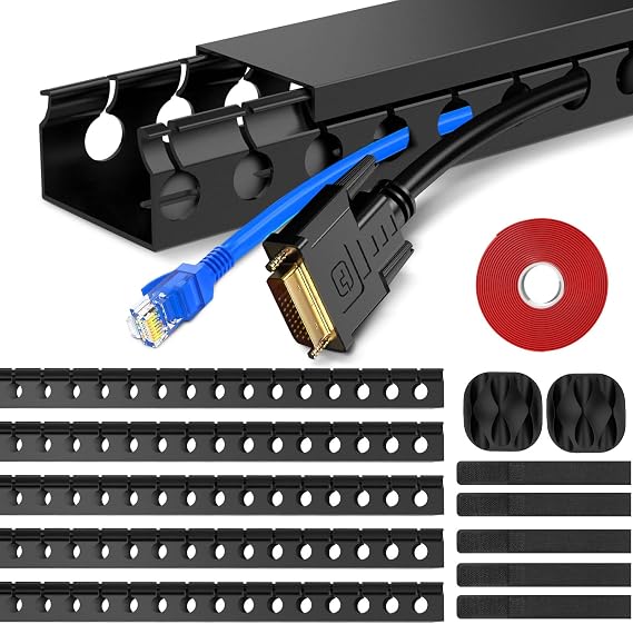 REFLYING Cable Trunking 5 Pack 1.85m Open Slot Raceway Black