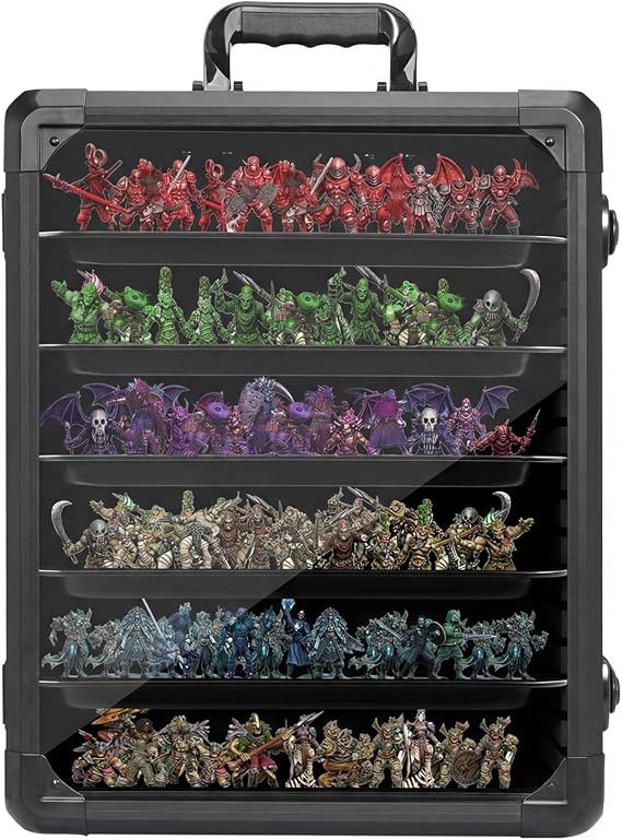 Miniature Storage Case for Display, 17"x13.7"x15.2" Large Capacity for Warhammer 40K,Aluminum Alloy Frame & 5-Layer Steel Trays & Double Locks, Board Game Transport & Collection Event Use