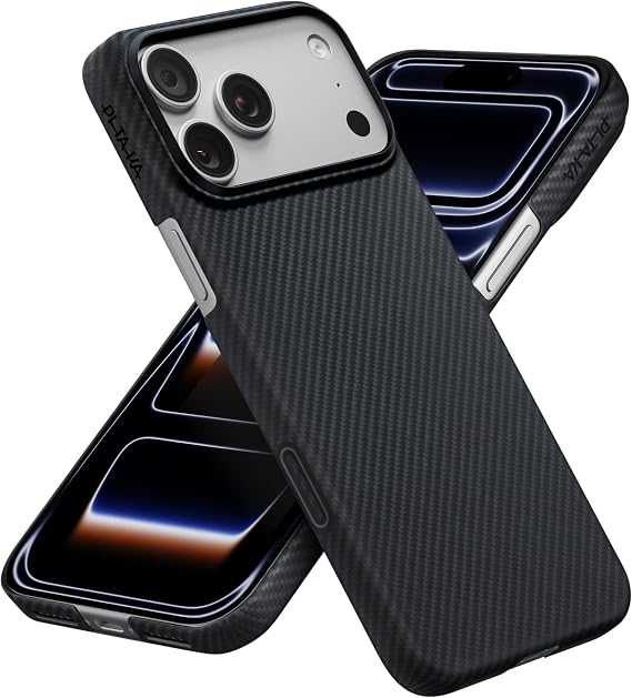 PITAKA iPhone 17 Pro Case, Ultra Thin, MagSafe Compatible, Aramid Fiber, Prevents Yellowing Top and Bottom Full Coverage, Shockproof, Thin, Stylish, Ultra-Slim Case 600D, Black/Gray
