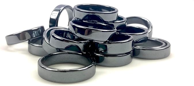 Genuine Hematite Rings Set Negative Energy Ring Non Black Hematite Stone Ring Women Men - 20 rings, Variety Size