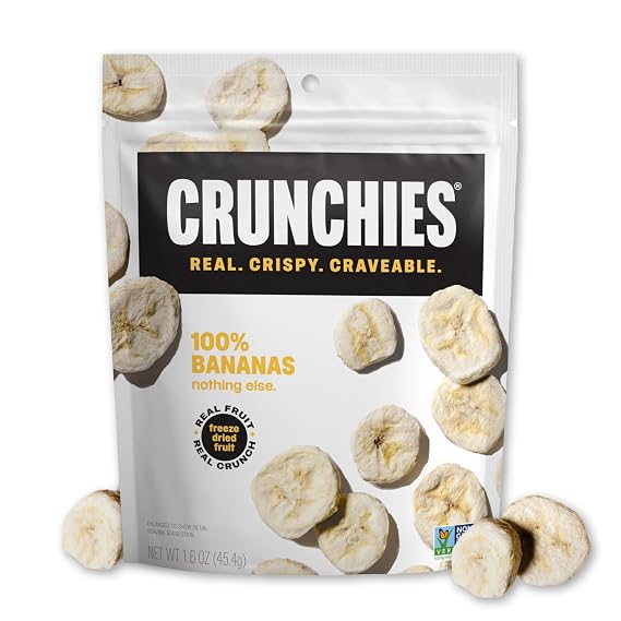Crunchies Freeze-Dried Fruits, 100% All Natural Crispy Fruit, Non GMO and Kosher, Resealable Freeze Dried Fruit Snack Packs, Pack of 6 (Banana)